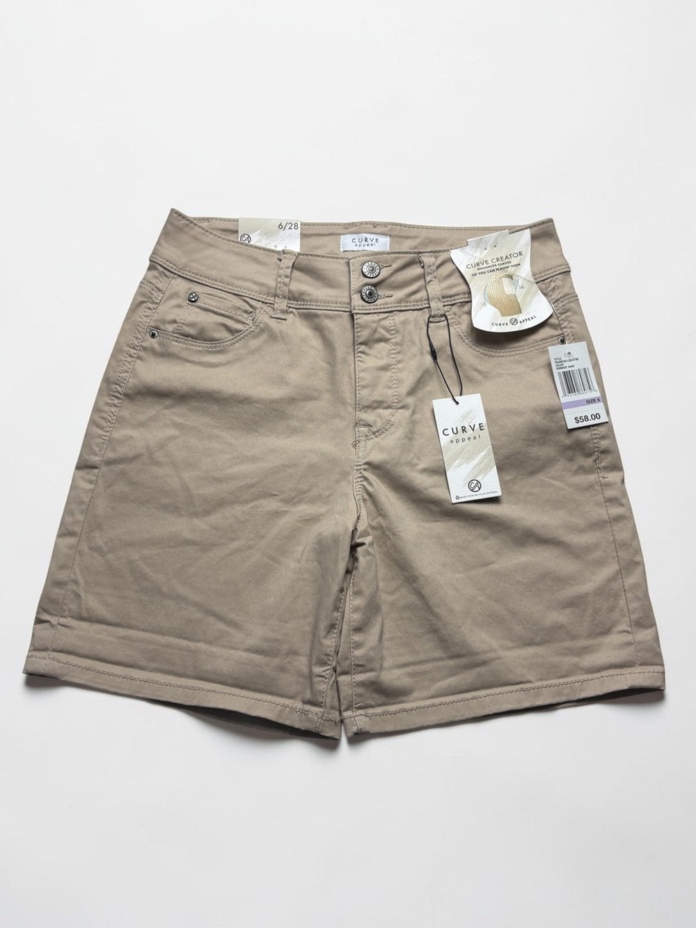 NWT Curve Appeal Curve Creator Chino Shorts Sunbake Sand Beige Khaki Size 6